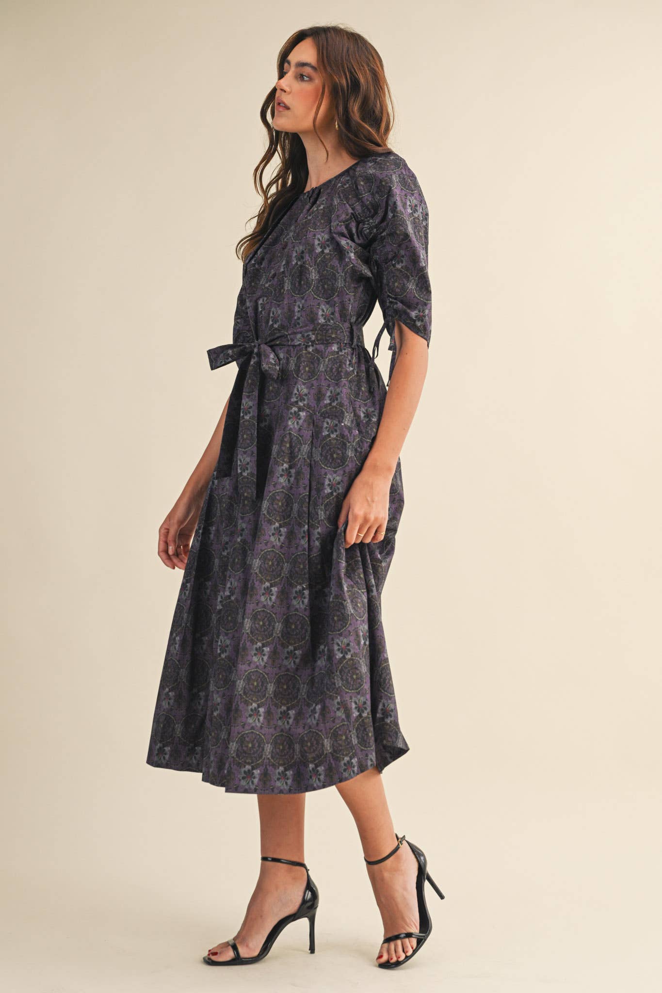 Olive Floral Belted Midi