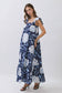 Blue Floral Ruffle Sleeve Maxi Dress