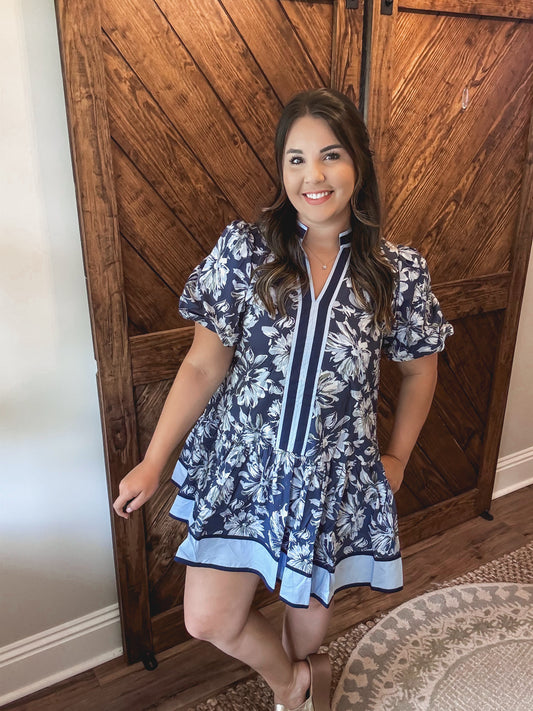 Navy Stripe Floral Mini
