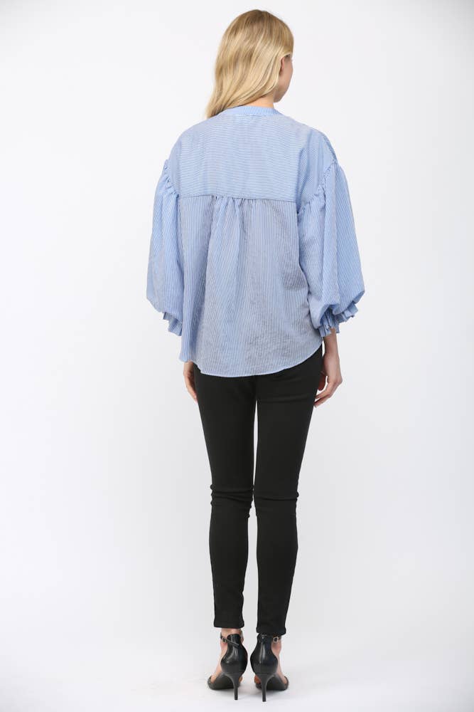 Pinstripe Bubble Sleeve Blouse