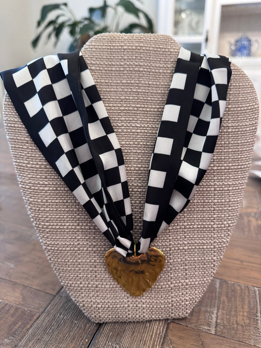 Checkered Heart Scarf Necklace