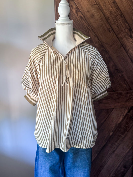 Olive Striped Top