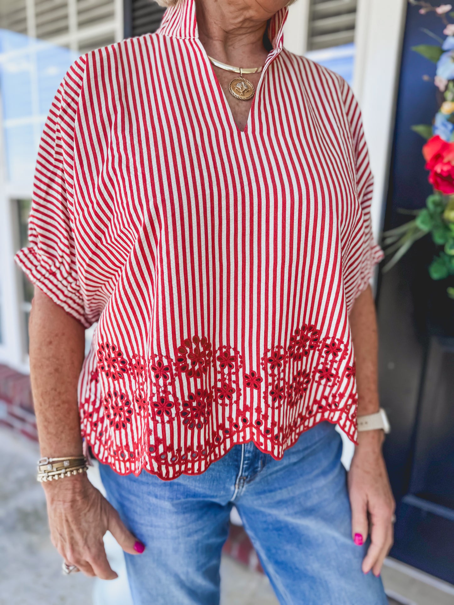 Red Scalloped Top