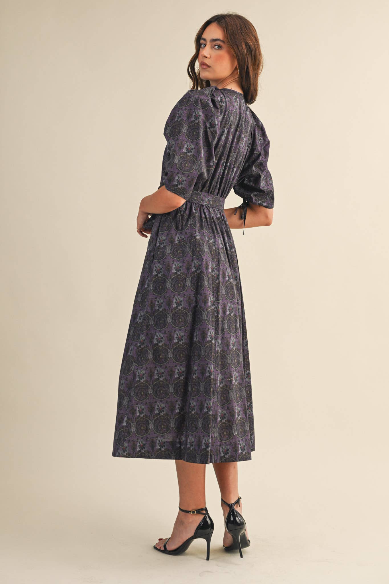 Olive Floral Belted Midi