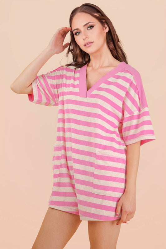 Pink Stripe Knit Romper