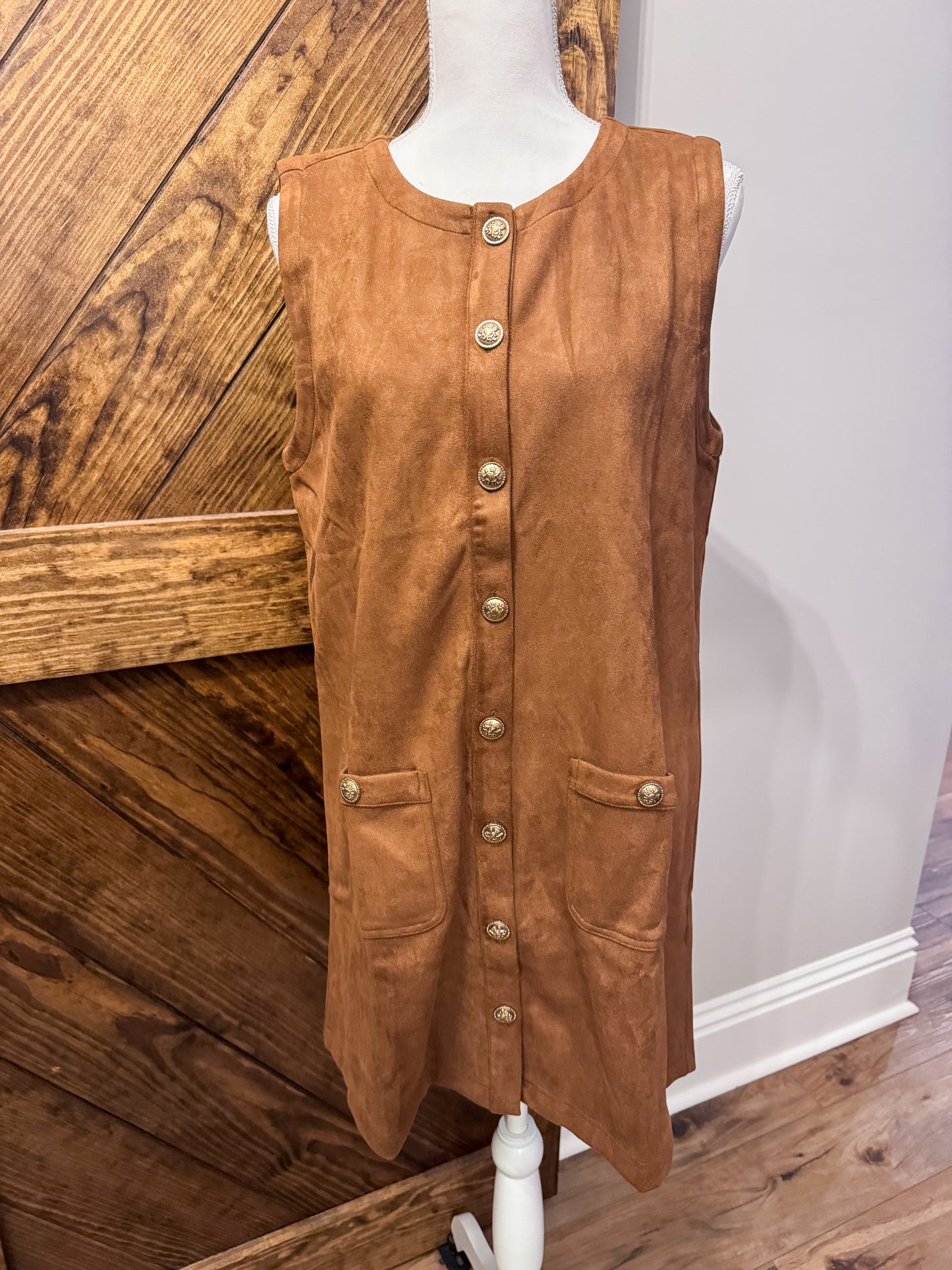 Camel Suede Button Down Mini
