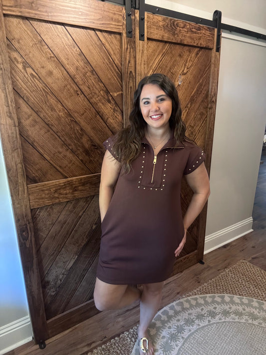 Brown Studded Knit Dress