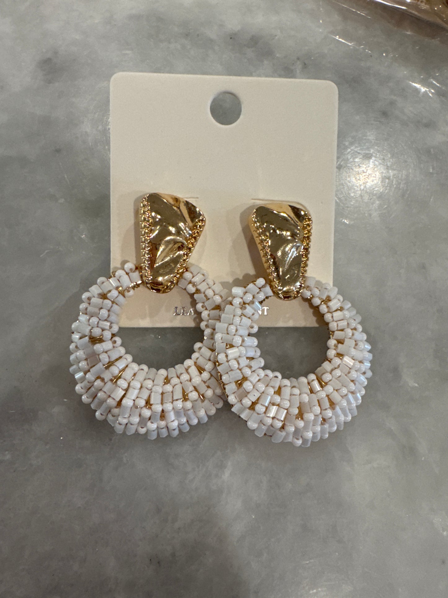 White Beaded Circle Earrings