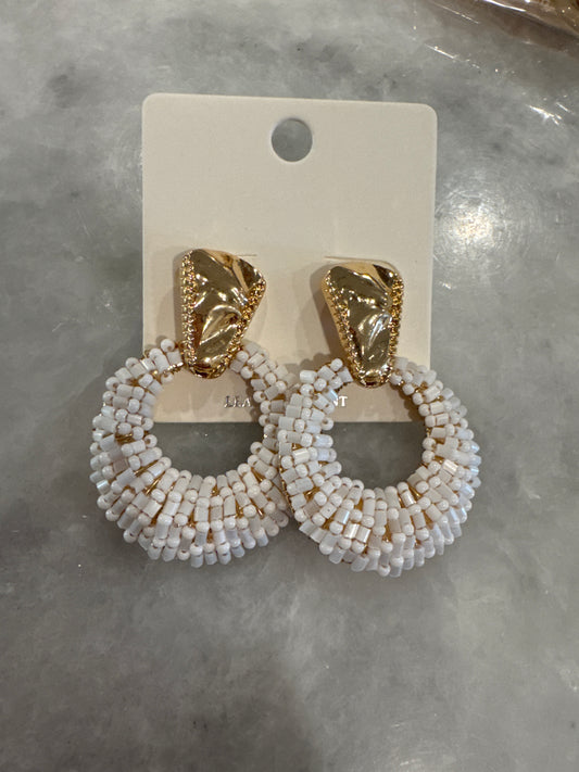 White Beaded Circle Earrings