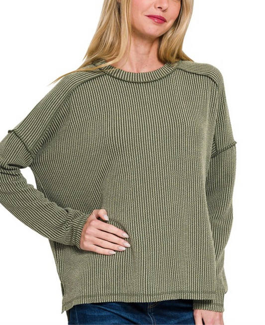 Olive Corded Long Sleeve Top