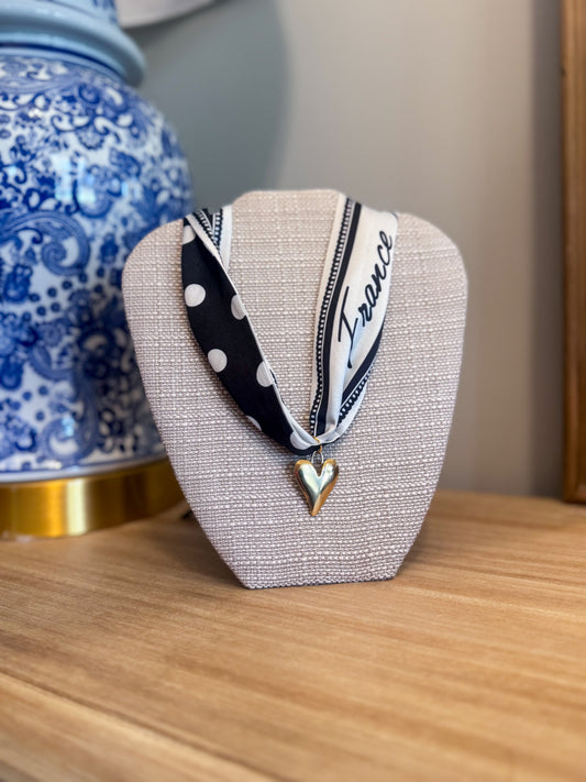 Heart Black/White Scarf Necklace