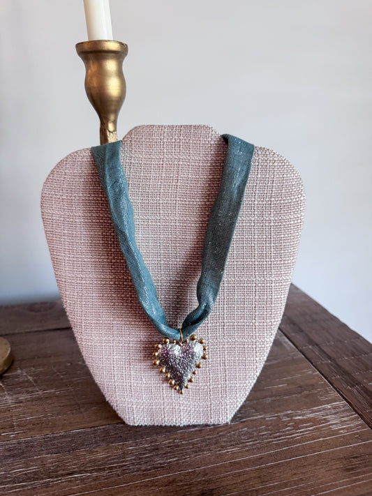 Silver Heart Scarf Necklace