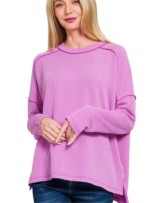 Mauve Corded Long Sleeve Top