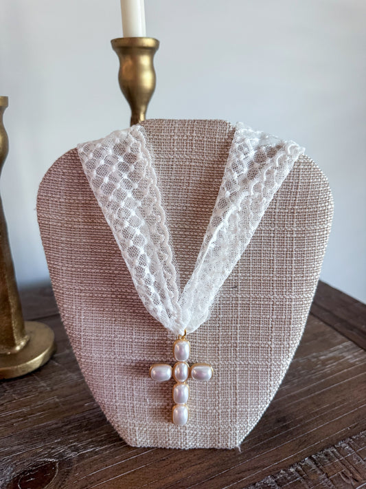 Lace Cross Scarf Necklace
