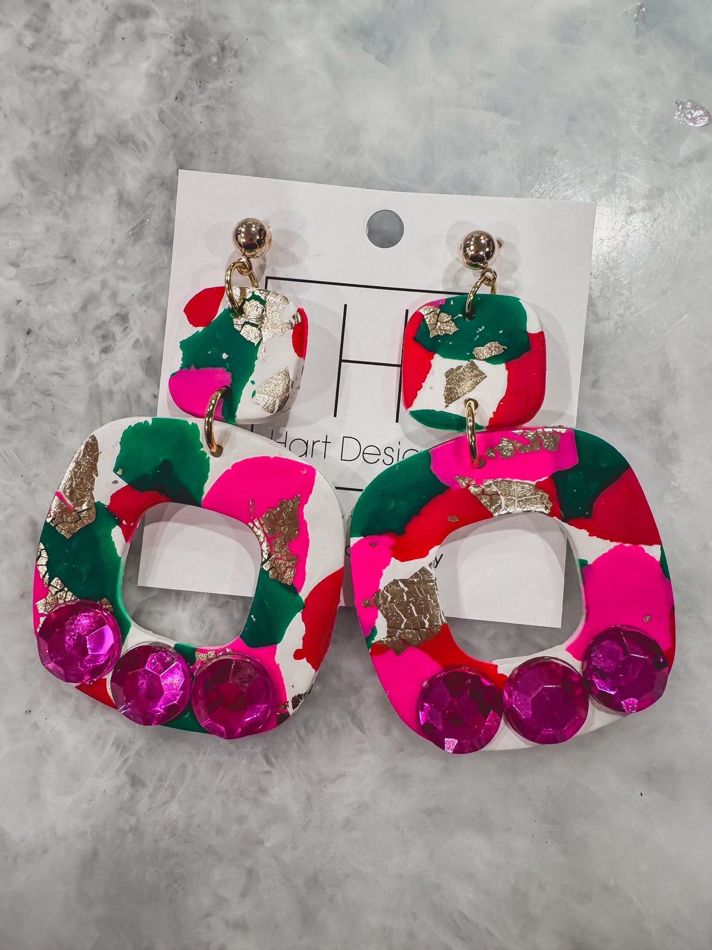 Pink Clay Christmas Earrings
