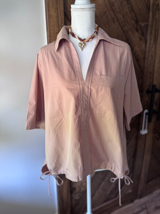 Taupe Bubble Hem Relaxed Fit Shirt