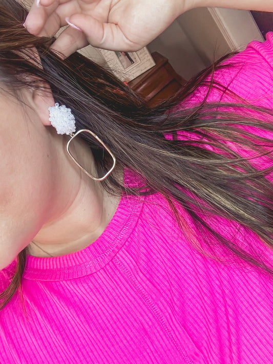 White and Gold Beaded Earrings