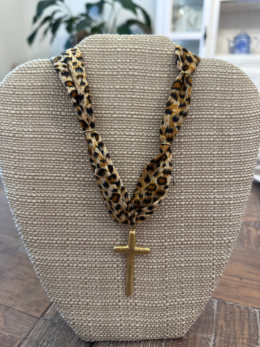 Leopard Cross Scarf Necklace