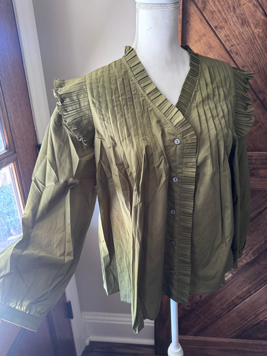 Olive Ruffle Top