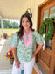Green and Pink Puff Sleeve Top