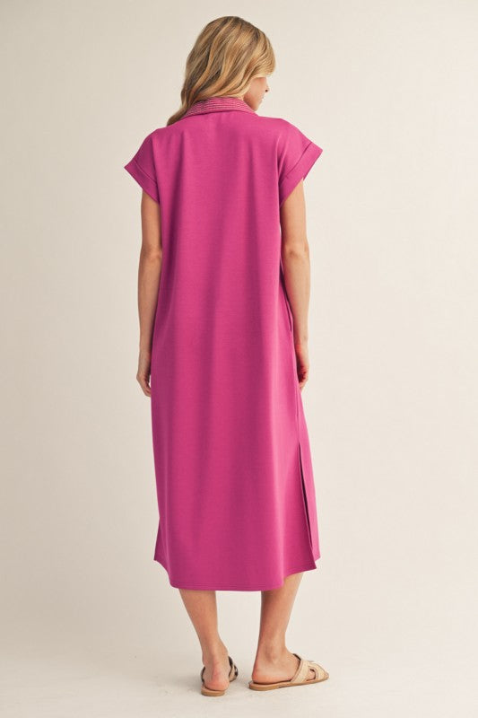 Magenta Collared Midi Dress