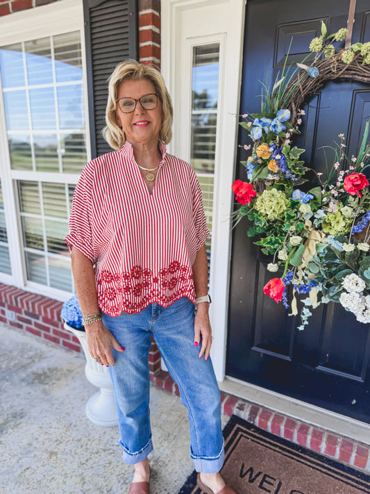 Red Scalloped Top