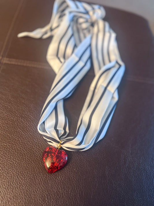 Red Puff Heart Scarf Necklace