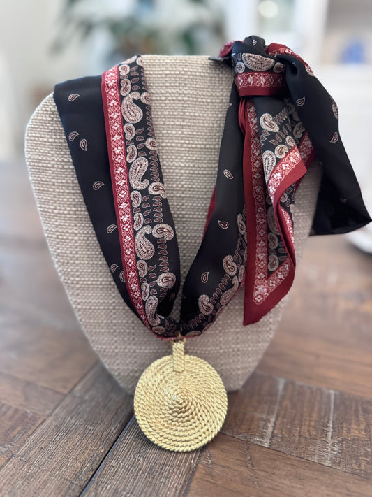 Black Scarf Coin Necklace