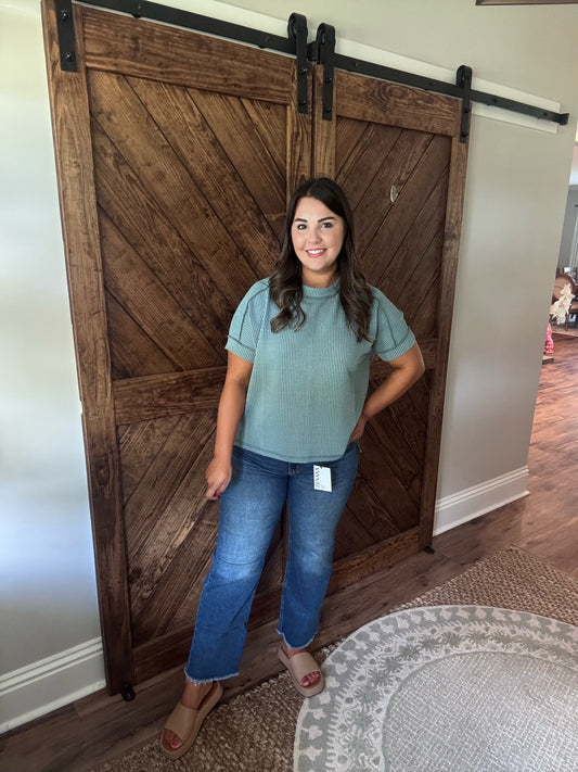 High Waist Straight Leg Dark Wash Denim Pants