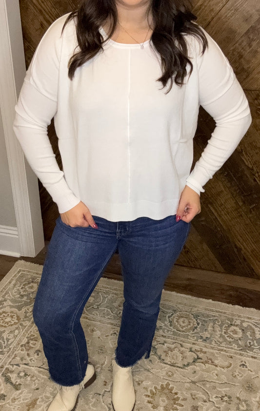 White Front Seam Sweater