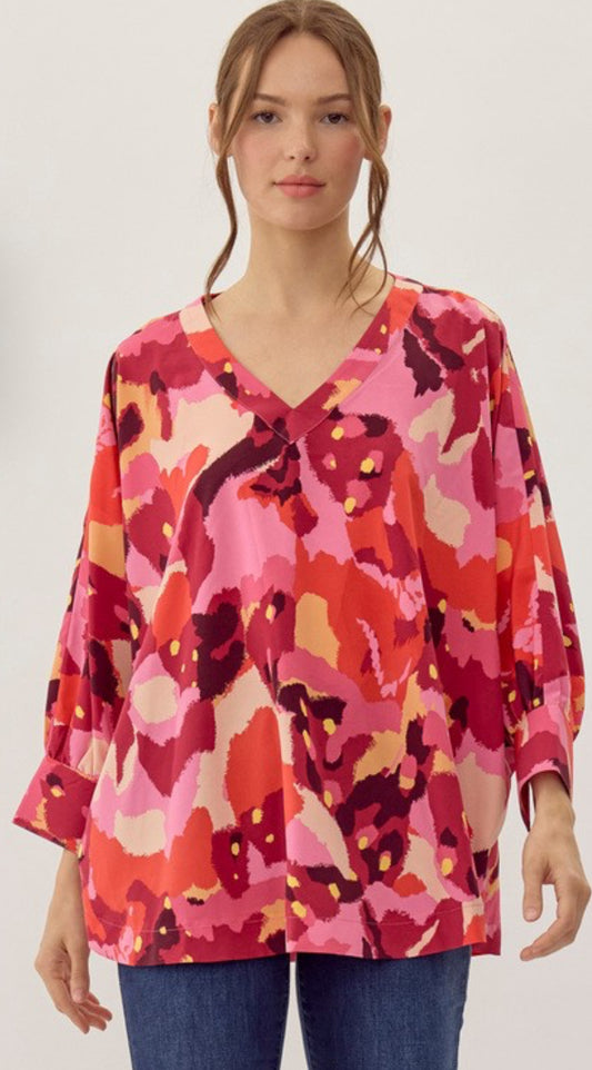 Burgundy Print Dolman Top