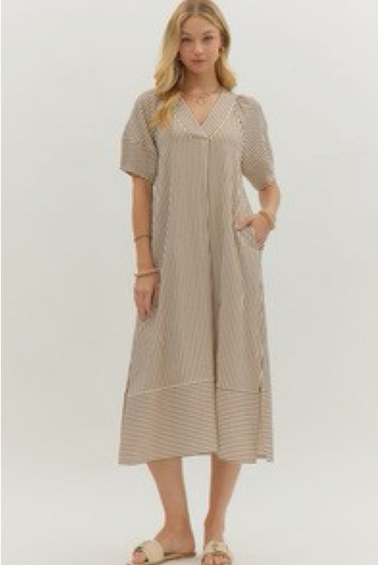 Brown Striped Midi