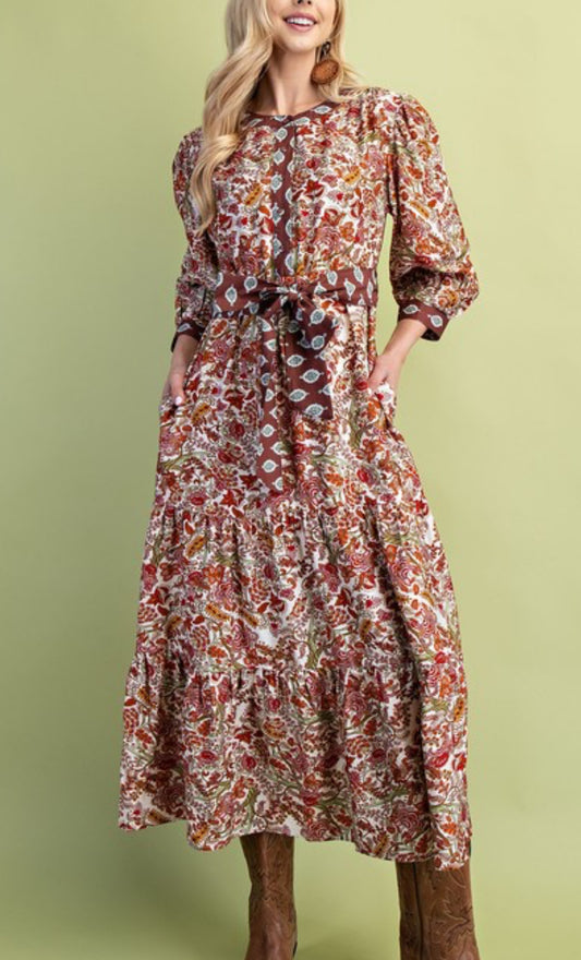 Brown Floral Tie Dress
