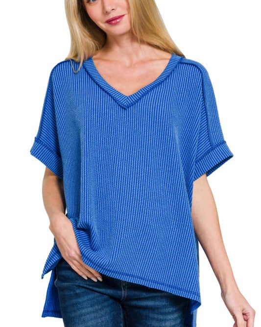 Corded Hi-Low V Neck Top