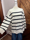 Striped Oversized High Neck Sweater: CREAM