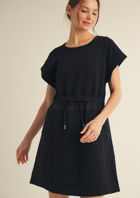 Black Jersey Drawstring Dress