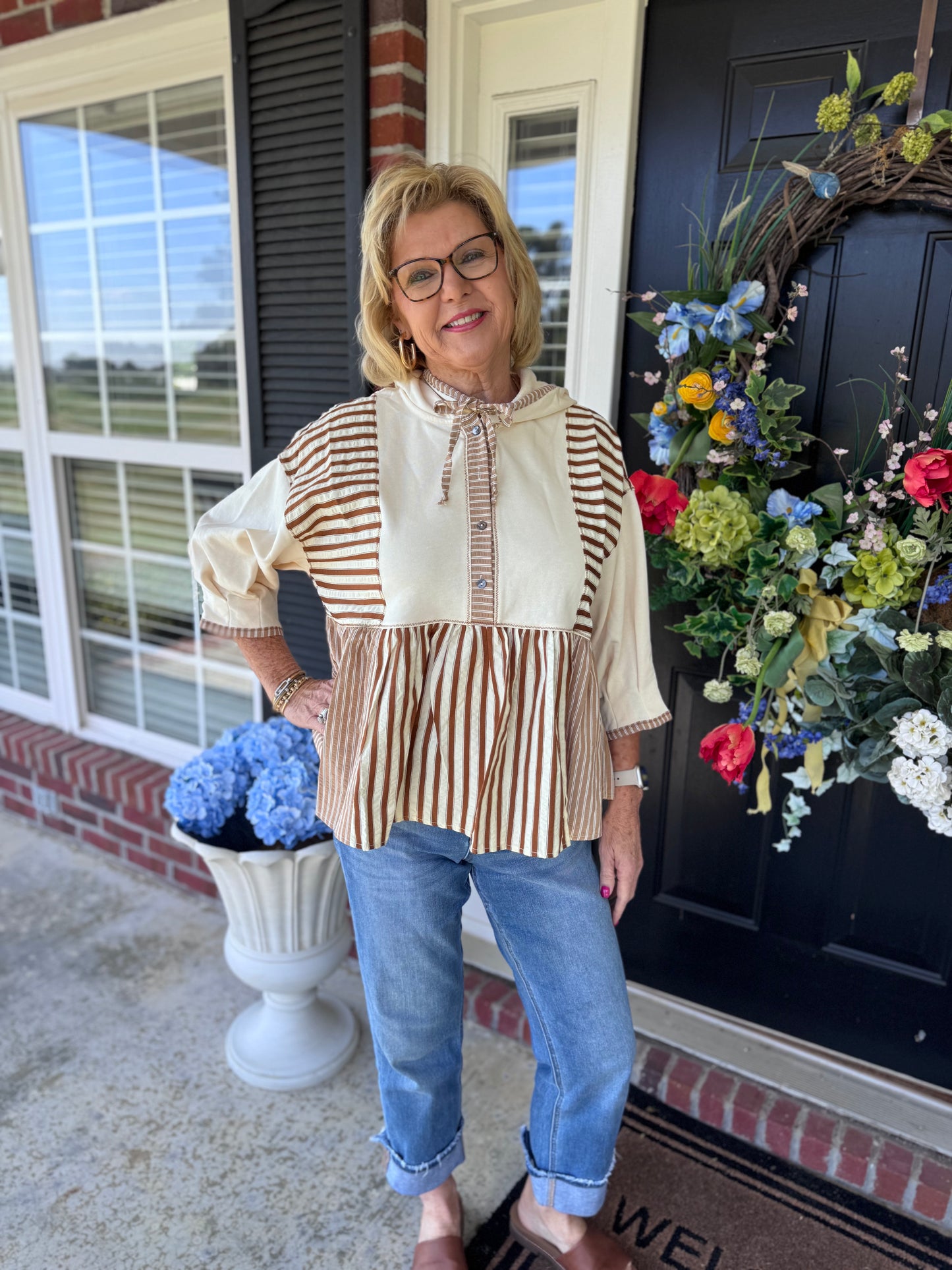 Striped Hoodie Top