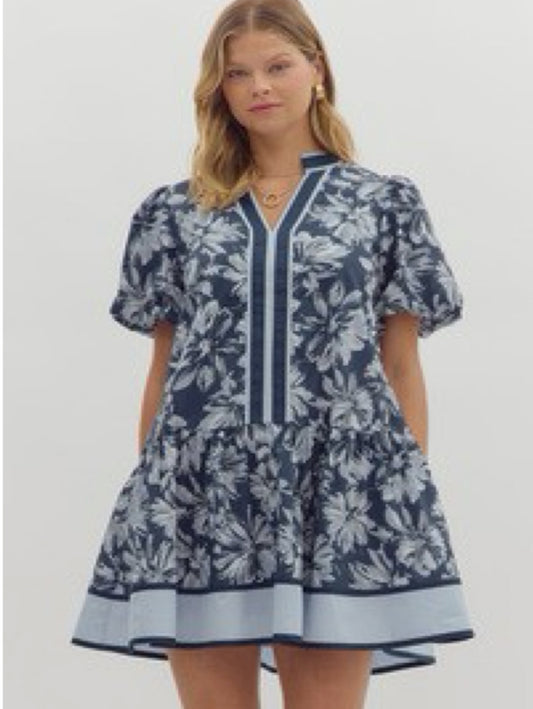 Navy Stripe Floral Mini