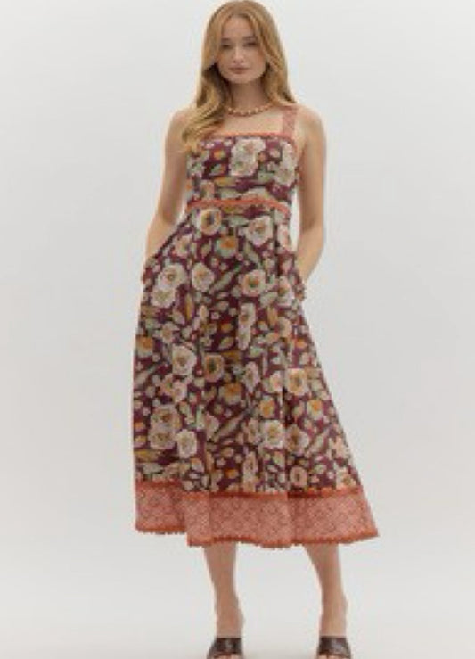 Burgundy Floral Midi