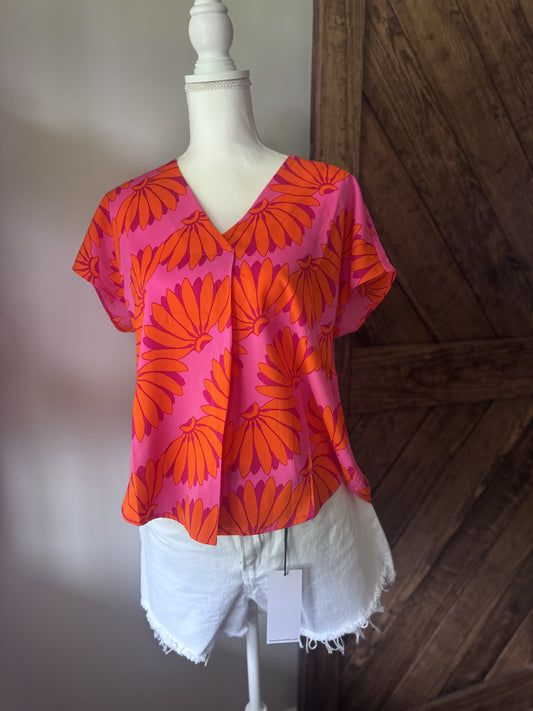 Pink and Orange Print Top