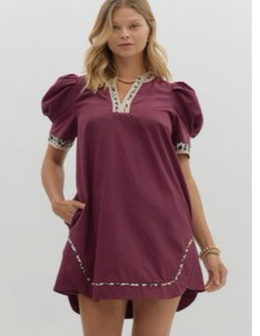 Leopard Detail Plum Dress