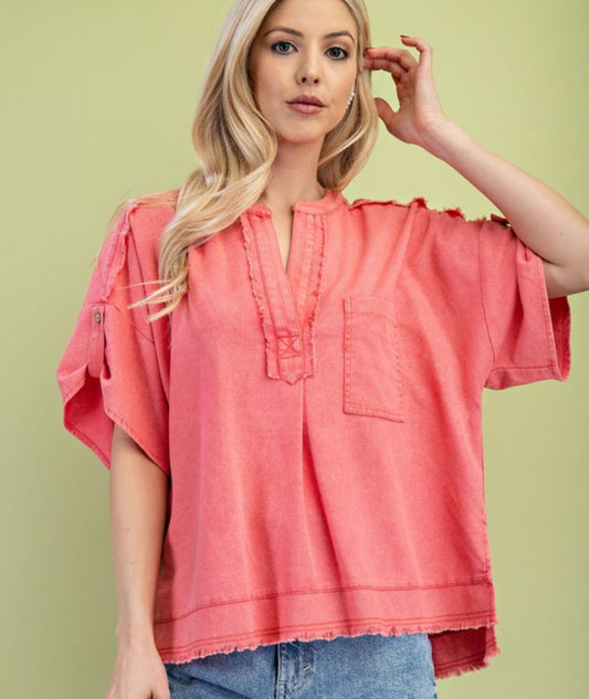 Coral Linen Top
