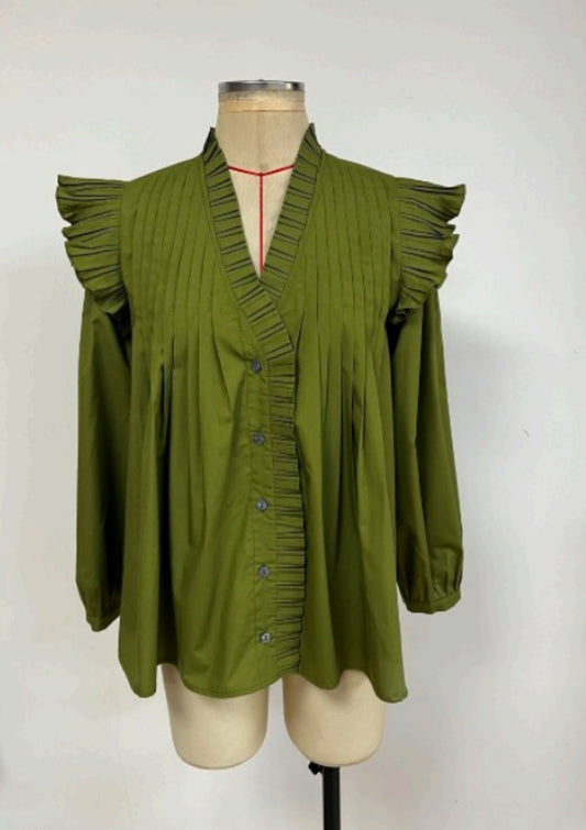 Olive Ruffle Top