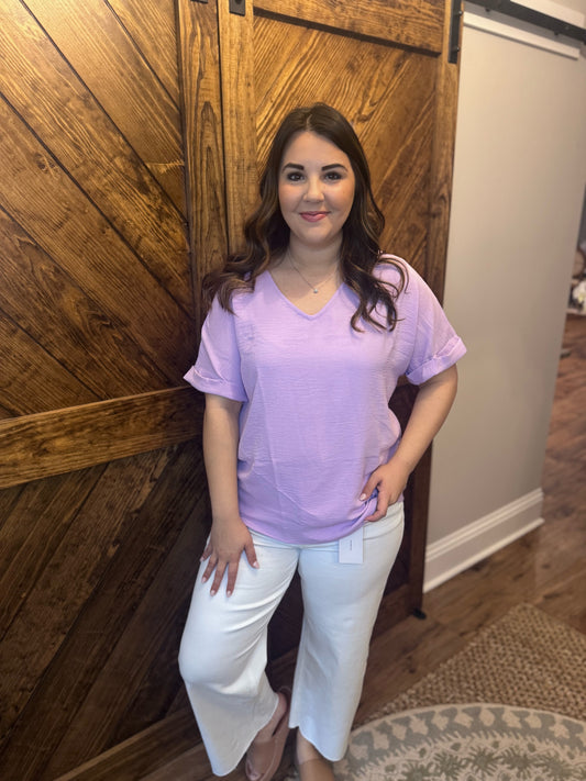 Dolman Sleeve V Neckline Blouse: Lilac