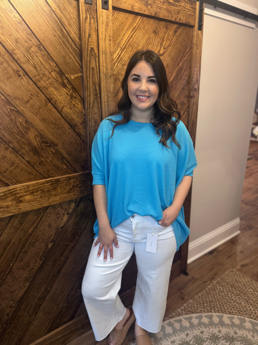 Oversized Dolman Sleeve Top : Aqua Glow