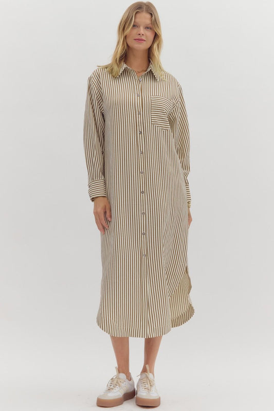 Brown Striped Long Sleeve Dress