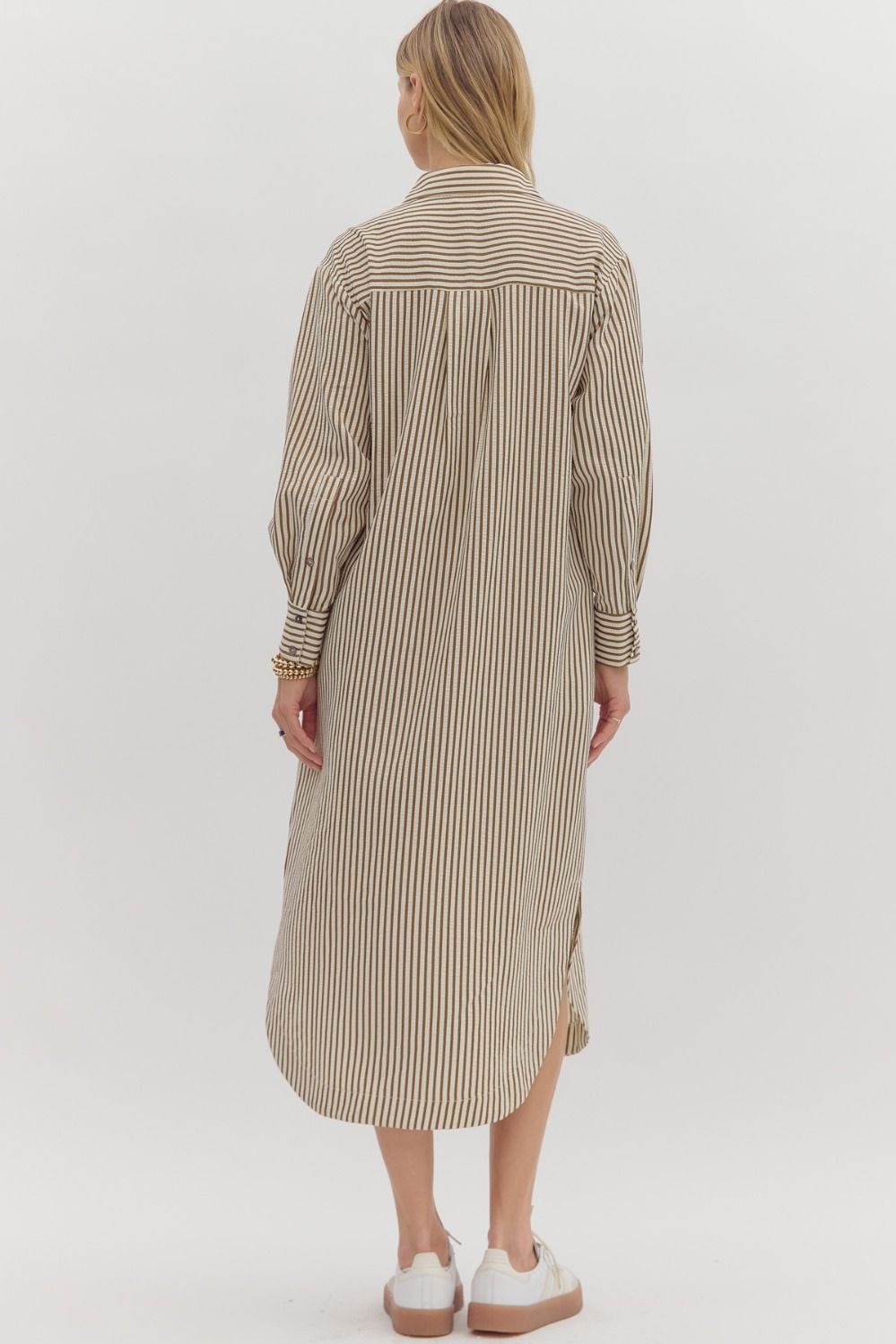 Brown Striped Long Sleeve Dress