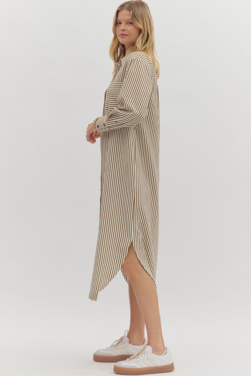 Brown Striped Long Sleeve Dress