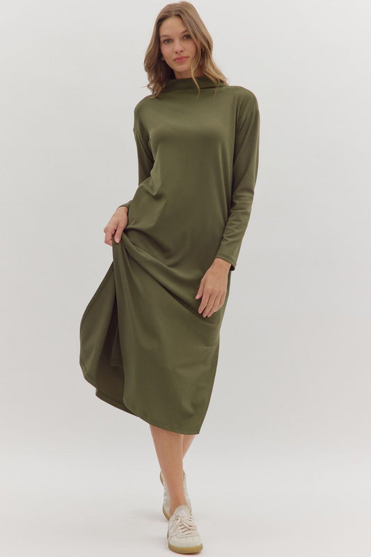 Olive Basic Mock Neck Dress