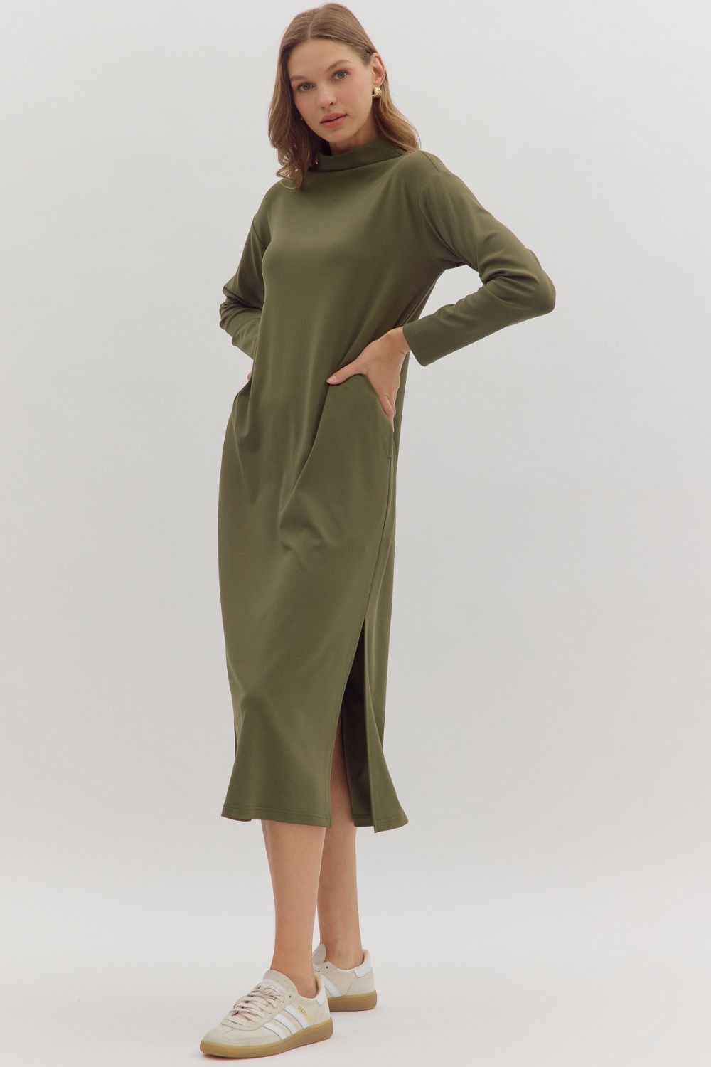 Olive Basic Mock Neck Dress